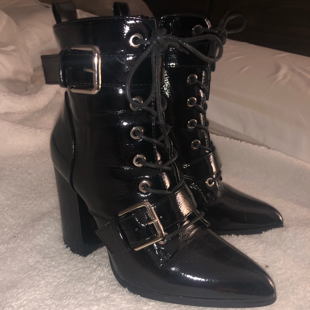 Faux Patent Leather Heeled Boot